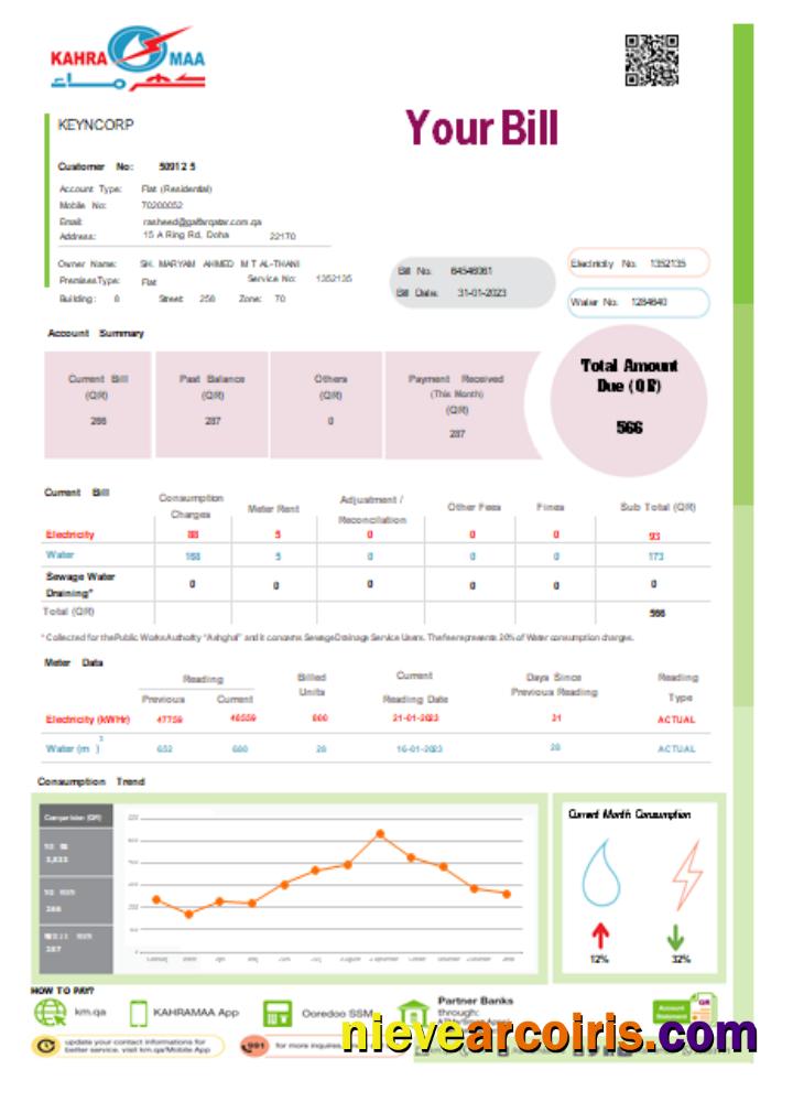 Kahramaa utility business bill, page 1